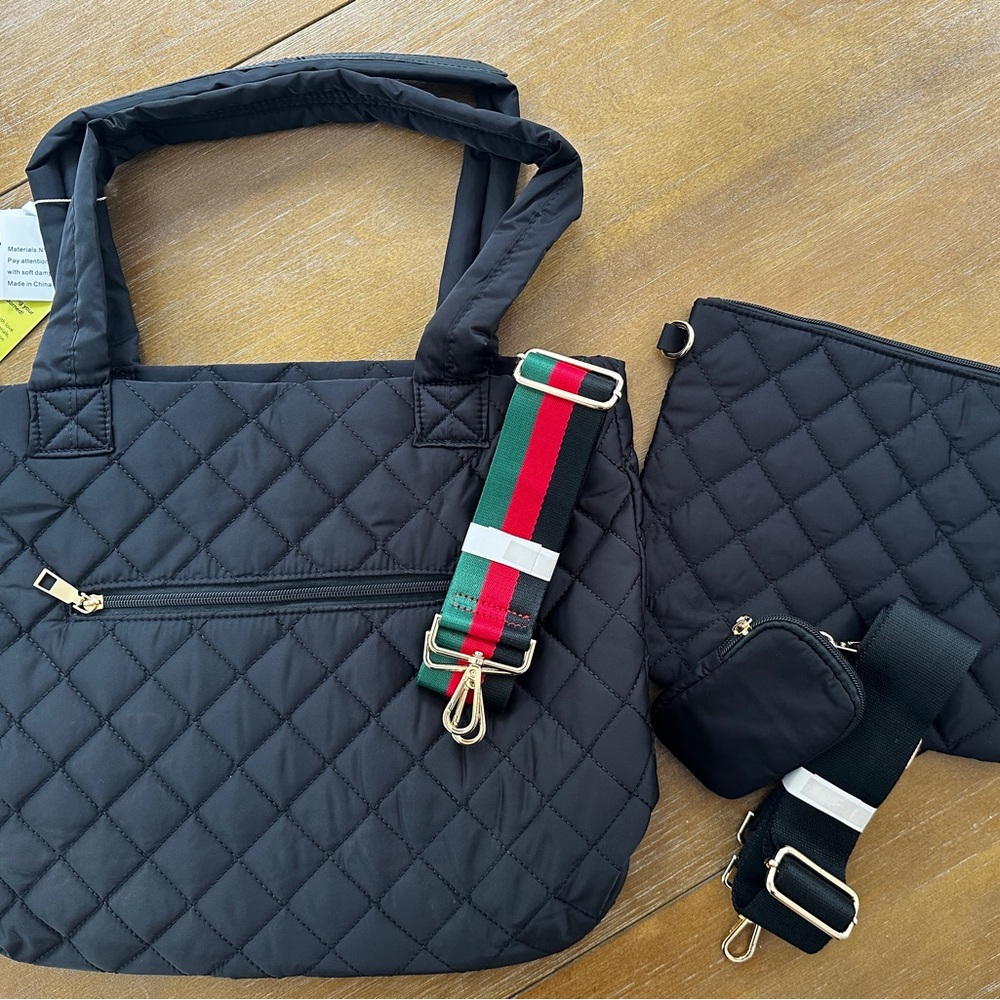 Amy Stran x ahdorned Black Quilted Tote Bag with Accessories